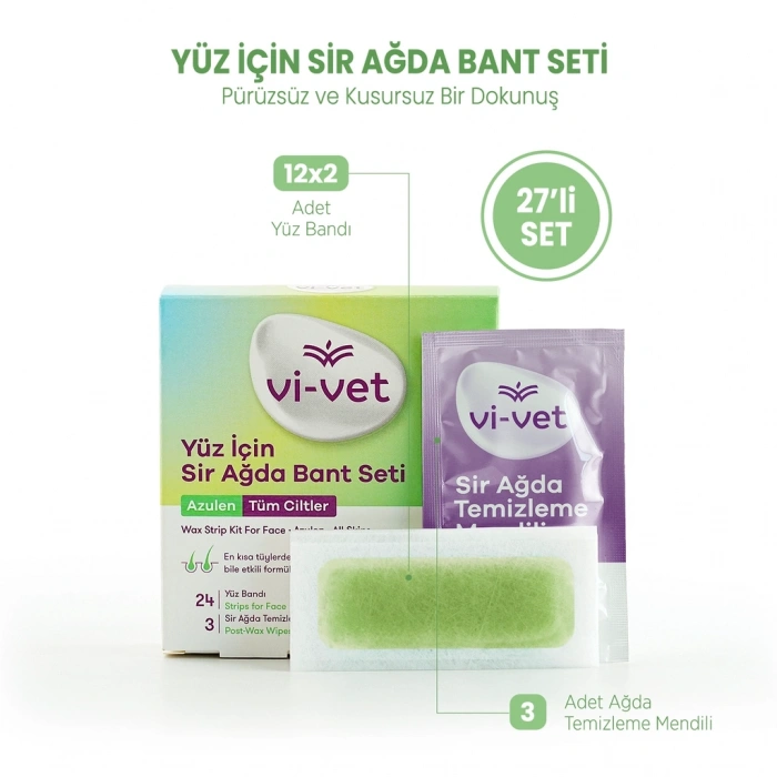 Vi-Vet Yüz İçin Sir Ağda Bant Seti Azulen 27li (24 Yüz Bandı + 3 Temizleme Mendili)