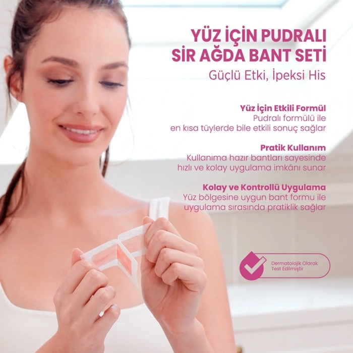 Vi-Vet Yüz İçin Sir Ağda Bant Seti Pudralı 27li (24 Yüz Bandı + 3 Temizleme Mendili)