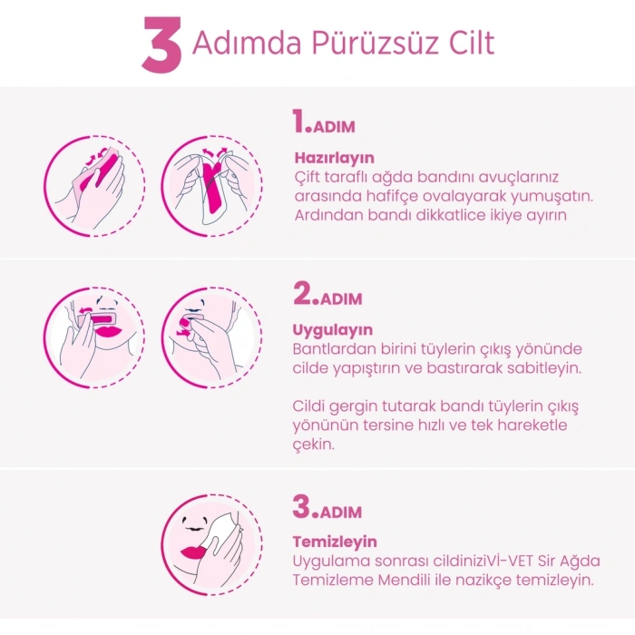 Vi-Vet Yüz İçin Sir Ağda Bant Seti Pudralı 27li (24 Yüz Bandı + 3 Temizleme Mendili)