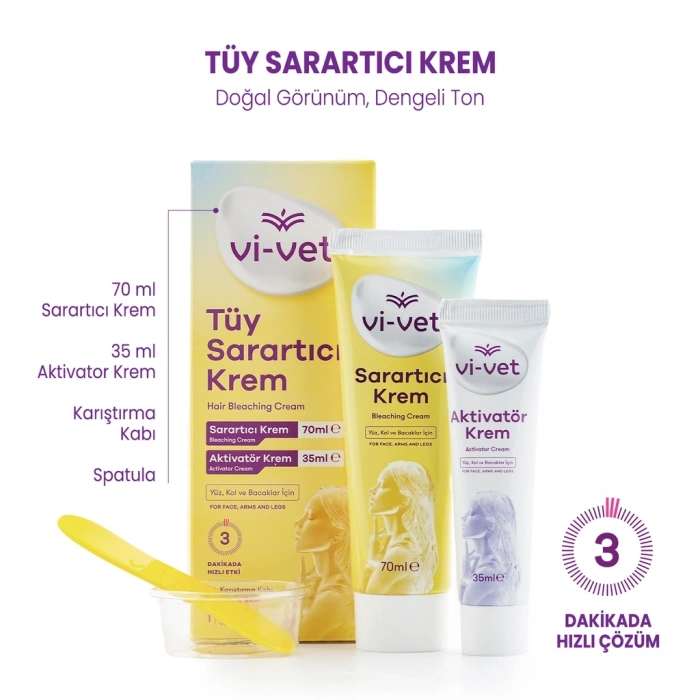 Vi-Vet Yüz, Kol ve Bacaklar İçin Tüy Sarartıcı Krem 70 ml + Aktivatör Krem 35 ml
