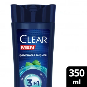 Clear Men 3 in 1 Şampuan & Duş Jeli Ferahlatıcı Mentol 350 ml