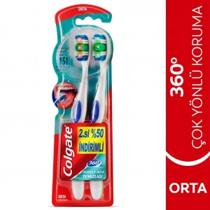Colgate 360 Komple Ağız Temizliği Diş Fırçası 1+1 (Orta)