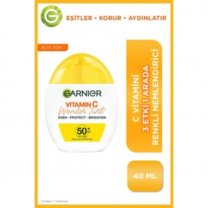 Garnier C Vitamini Wonder Tint 3 Etki 1 Arada 50+SPF Renkli Nemlendirici Yüz Güneş Kremi 40 ml Açık Ton