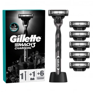 Gillette Mach3 Charcoal Tıraş Makinesi + 5 Yedek Bıçağı + Premium Stand Hediyeli Paket