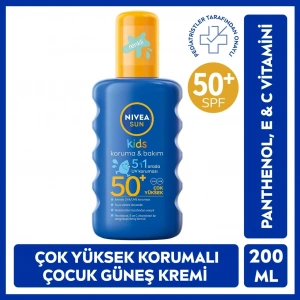 Nivea Sun SPF50+ Koruma ve Bakım Çocuklar İçin Yüksek Güneş Koruyucu Sprey 200 ml
