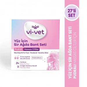 Vi-Vet Yüz İçin Sir Ağda Bant Seti Pudralı 27li (24 Yüz Bandı + 3 Temizleme Mendili)