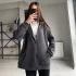 Antrasit 3 İplik Kapüşonlu Polarlı Oversize Hırka