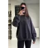 Antrasit 3 İplik Polarlı Oversize Sweatshirt