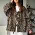 Leopar Desenli Bağlamalı Kaşe Kimono Ceket