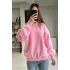 Pembe 3 İplik Polarlı Oversize Sweatshirt