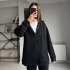Siyah 3 İplik Kapüşonlu Polarlı Oversize Hırka