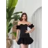 Siyah Straplez Balon Etek Volanlı Kol Mini Elbise