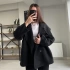 Siyah Oversize Kısa Kaşe Kaban