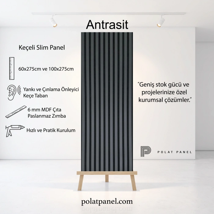 Antrasit Esnek Keçeli Slim Duvar Paneli 60cm