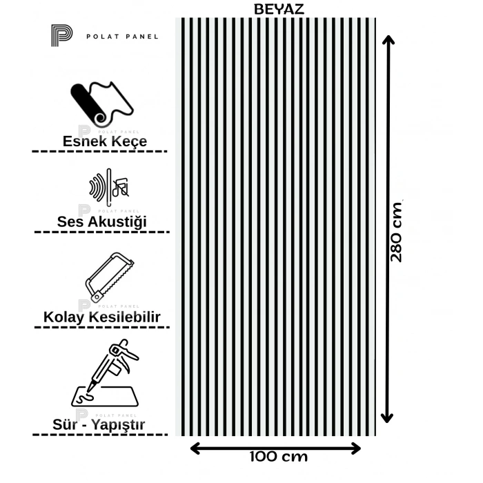 Beyaz Esnek Keçeli Slim Duvar Paneli 100cm