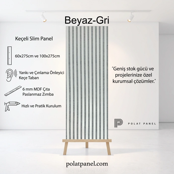 Beyaz-Gri Esnek Keçeli Slim Duvar Paneli 100cm
