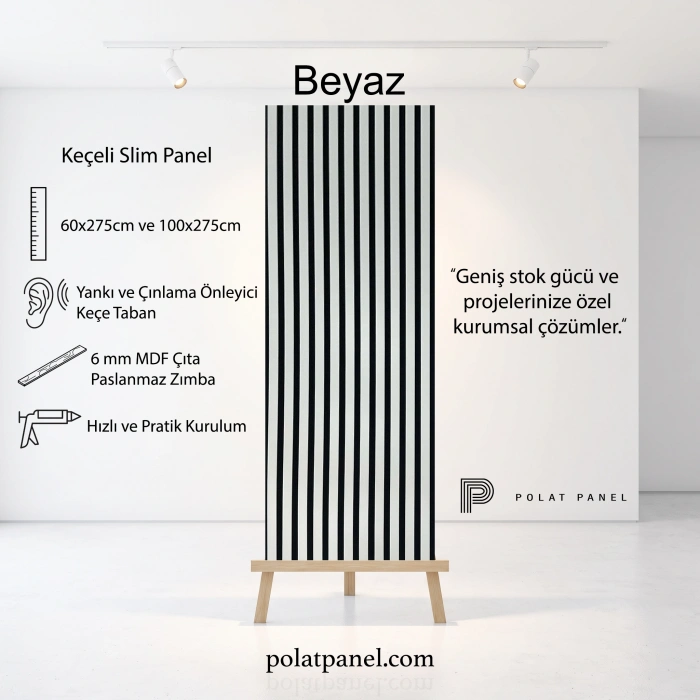 Beyaz-Siyah Esnek Keçeli Slim Duvar Paneli 60cm