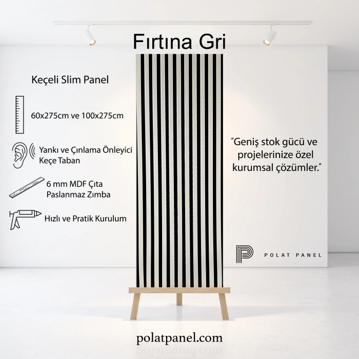 Fırtına Gri Esnek Keçeli Slim Duvar Paneli 100cm