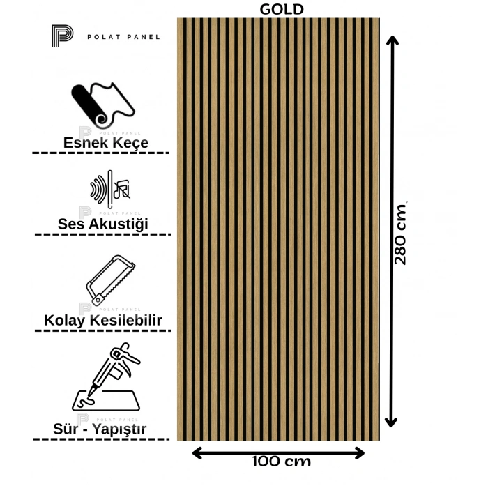 Gold Altın Esnek Keçeli Slim Duvar Paneli 100cm