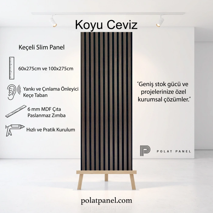 Koyu Ceviz Esnek Keçeli Slim Duvar Paneli 60cm