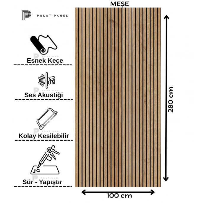 Meşe Esnek Keçeli Slim Duvar Paneli 100cm