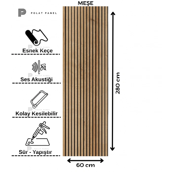 Meşe Esnek Keçeli Slim Duvar Paneli 60cm