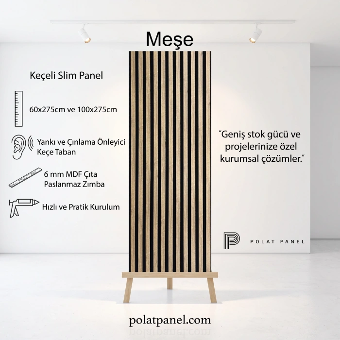 Meşe Esnek Keçeli Slim Duvar Paneli 60cm