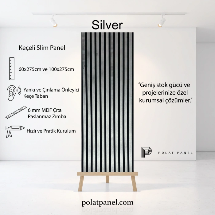 Silver Gümüş Esnek Keçeli Slim Duvar Paneli 100cm