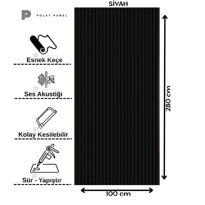 Siyah Esnek Keçeli Slim Duvar Paneli 100cm