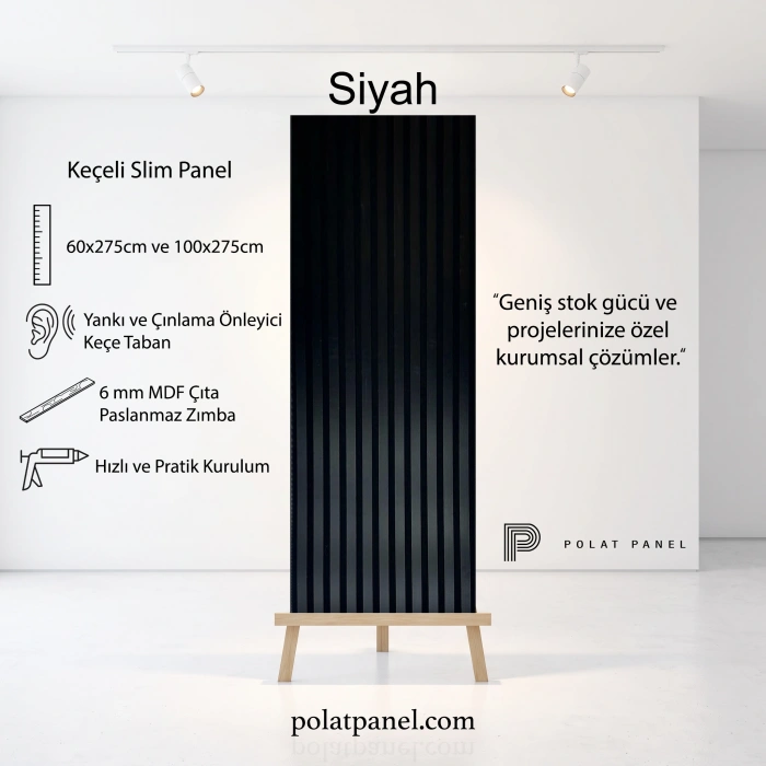 Siyah Esnek Keçeli Slim Duvar Paneli 60cm