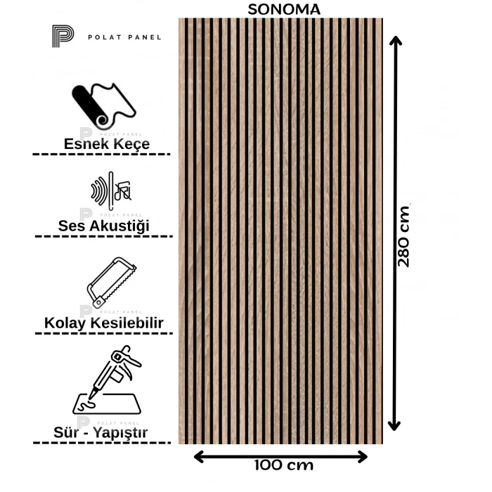 Sonoma Esnek Keçeli Slim Duvar Paneli 100cm
