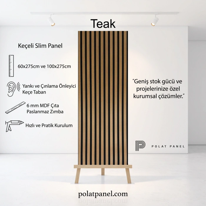 Teak Esnek Keçeli Slim Duvar Paneli 100cm
