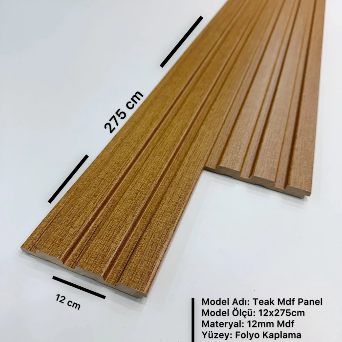 Teak MDF Lambri Duvar Paneli 12cm
