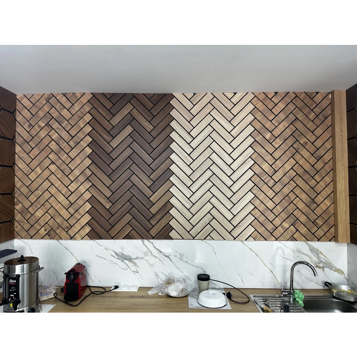 Teak Mozaik Akustik Duvar Paneli