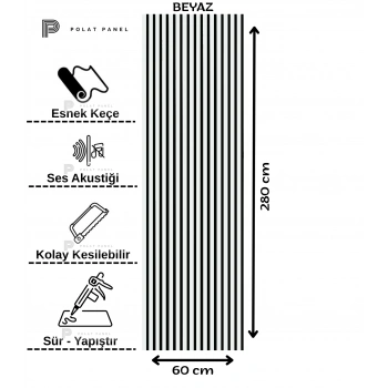 Beyaz Esnek Keçeli Slim Duvar Paneli 60cm