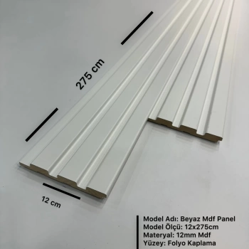 Beyaz (White) MDF Lambri Duvar Paneli 12cm