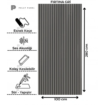 Fırtına Gri Esnek Keçeli Slim Duvar Paneli 100cm