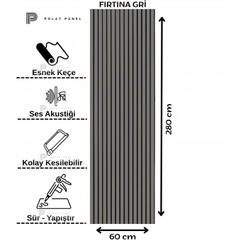Fırtına Gri Esnek Keçeli Slim Duvar Paneli 60cm