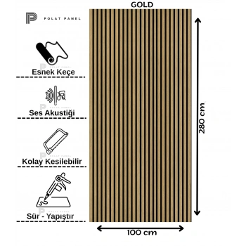 Gold Altın Esnek Keçeli Slim Duvar Paneli 100cm
