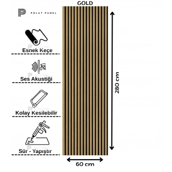 Gold Altın Esnek Keçeli Slim Duvar Paneli 60cm