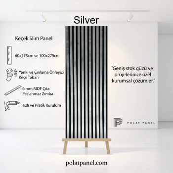 Silver Gümüş Esnek Keçeli Slim Duvar Paneli 100cm