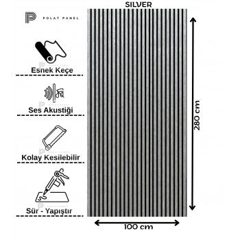 Silver Gümüş Esnek Keçeli Slim Duvar Paneli 100cm