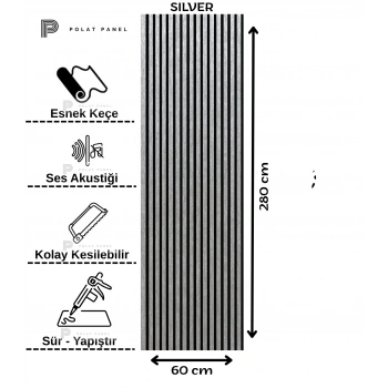 Silver Gümüş Esnek Keçeli Slim Duvar Paneli 60cm