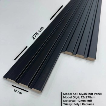Siyah (Black Edition) MDF Lambri Duvar Paneli 12cm