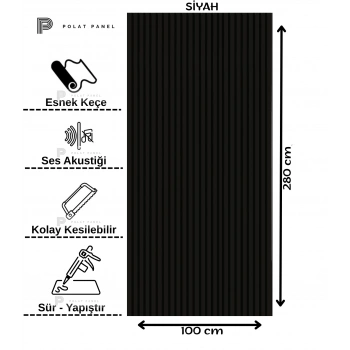 Siyah Esnek Keçeli Slim Duvar Paneli 100cm