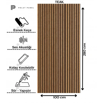 Teak Esnek Keçeli Slim Duvar Paneli 100cm
