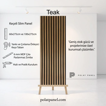 Teak Esnek Keçeli Slim Duvar Paneli 60cm