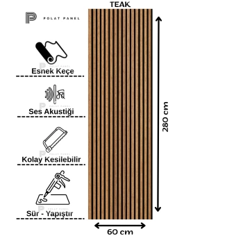 Teak Esnek Keçeli Slim Duvar Paneli 60cm