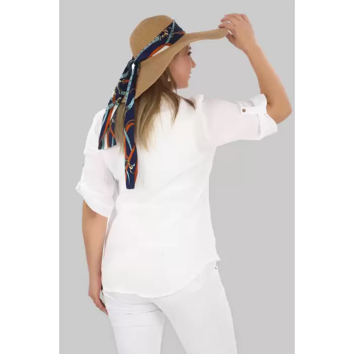 %100 Cotton Hakim Yaka Büyük Beden Kadın Müslim Kumaş Gömlek