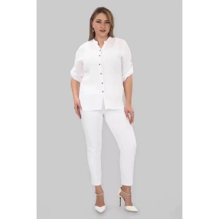 %100 Cotton Hakim Yaka Büyük Beden Kadın Müslim Kumaş Gömlek